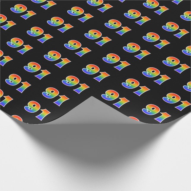 Fun Rainbow Spectrum Pattern "91" Event Number Wrapping Paper (Corner)