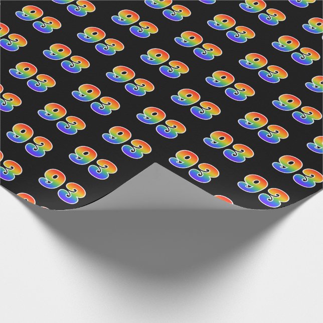 Fun Rainbow Spectrum Pattern "93" Event Number Wrapping Paper (Corner)