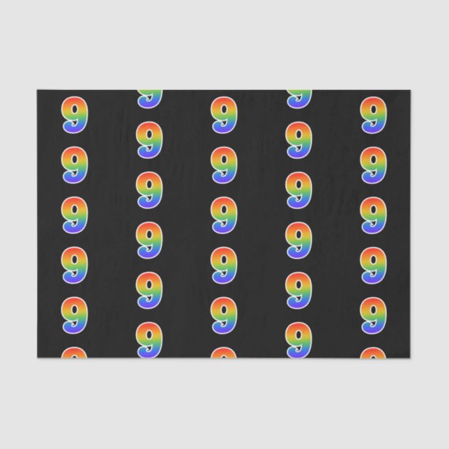 Fun Rainbow Spectrum Pattern "9" Event Number Tissue Paper (Front)