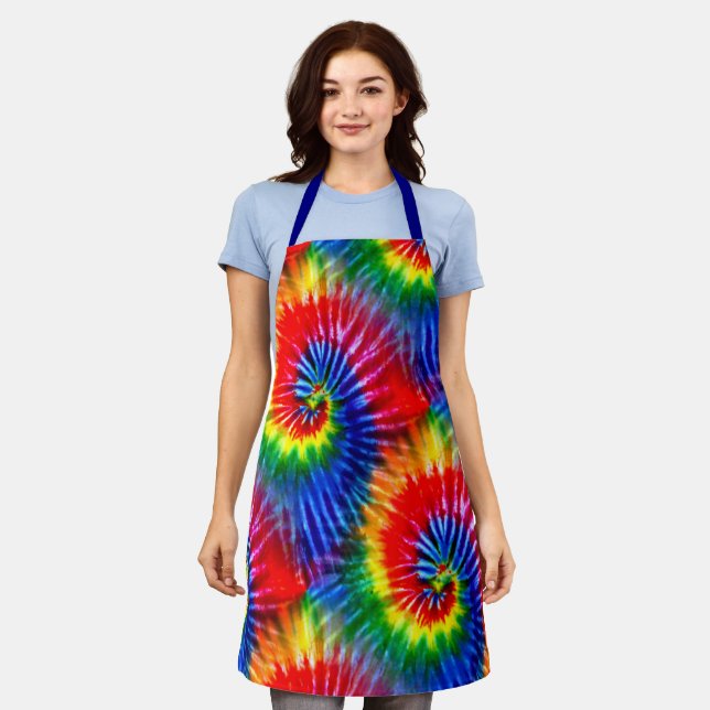 Fun Rainbow Tie Dye Psychedelic Retro Hippie Apron (Worn)