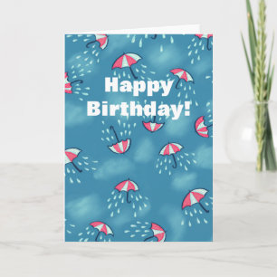 Fun Raining Cartoon Umbrella Pattern Birthday Card