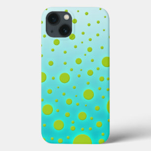 Fun Random Dots Green over Turquoise Background iPhone 13 Case