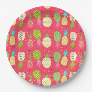 Fun Raspberry Colourful Pineapple pattern Paper Plate
