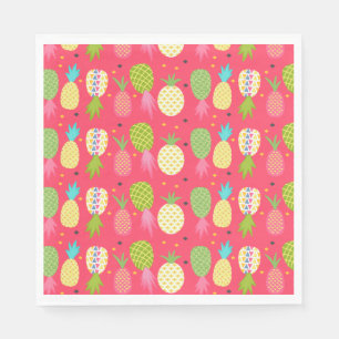 Fun raspberry colourful pineapple patterned napkin