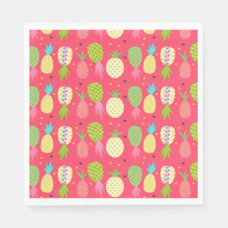 Fun raspberry colourful pineapple patterned napkin