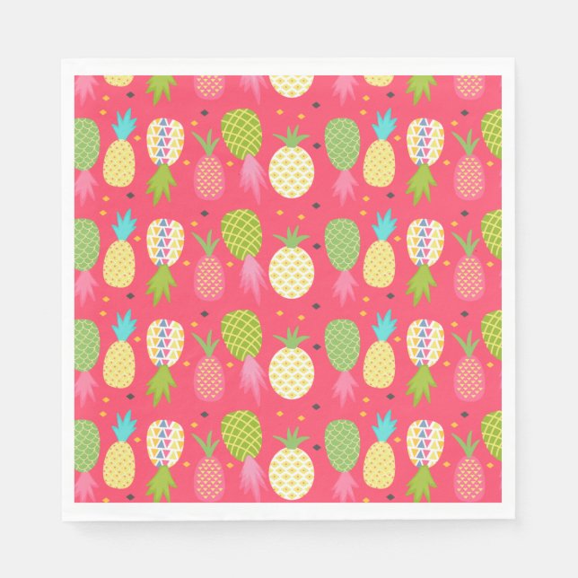 Fun raspberry colourful pineapple patterned  napkin (Front)