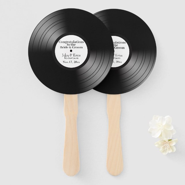 Fun Record Album Song Name Date Wedding Hand Fan (Front and Back)