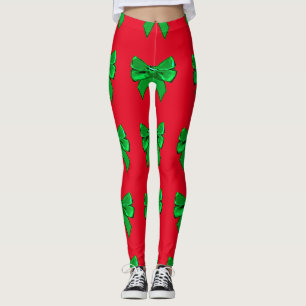 Fun Red and Green Bow Christmas Leggings