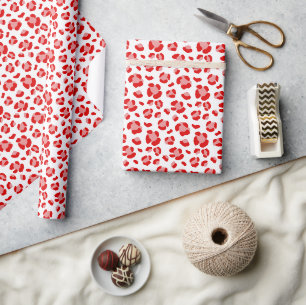 Fun Red and White Christmas Leopard Print Wrapping Paper