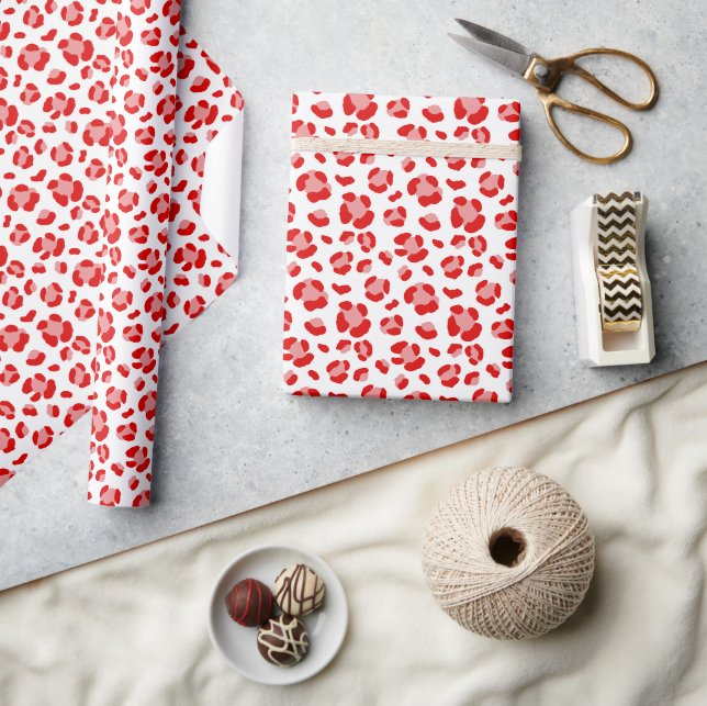 Fun Red and White Christmas Leopard Print  Wrapping Paper (Crafts)