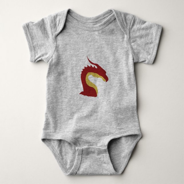 Fun Red and Yellow Simple Fantasy dragon emblem Baby Bodysuit (Front)