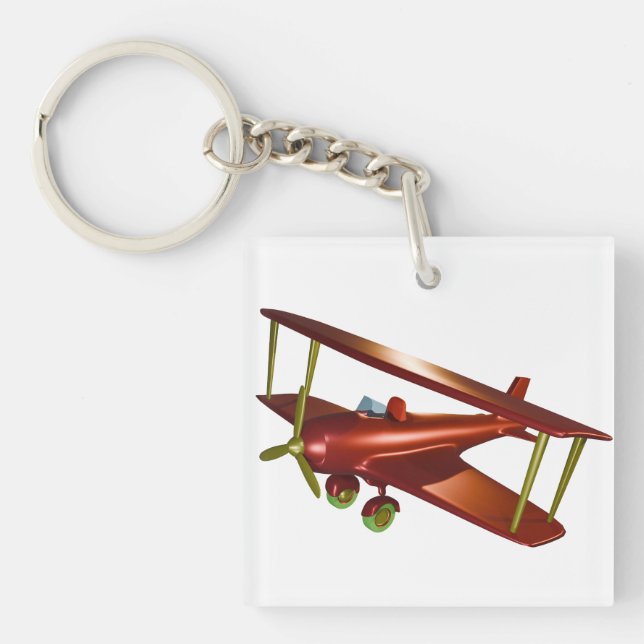 Fun Red Bi-plane Aviation Aerospace Flight Key Ring (Front)