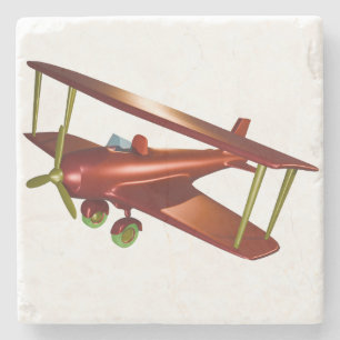 Fun Red Bi-plane Aviation Aerospace Flight Stone Coaster