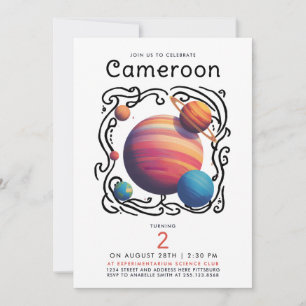 Fun Red Blue Planets Moon Galaxy Outer Space Draw Invitation