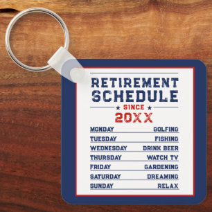 Fun Red Blue White Man Retirement Schedule Plan Key Ring