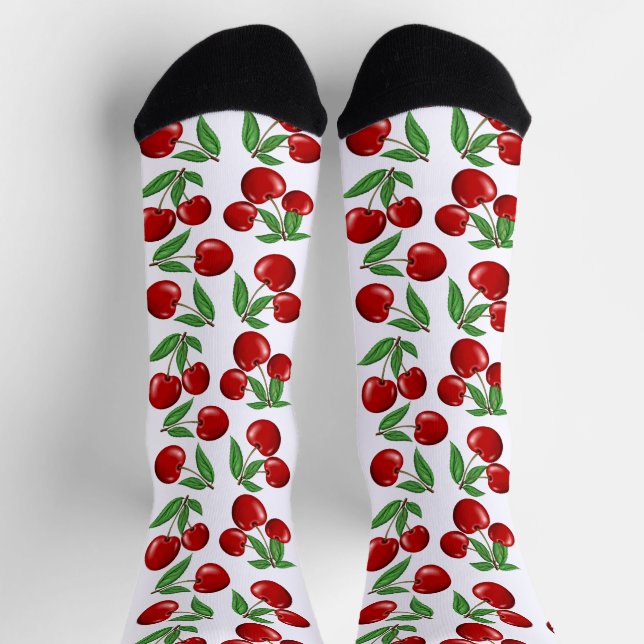 Fun Red Cherries Fruit Print Socks (Top)