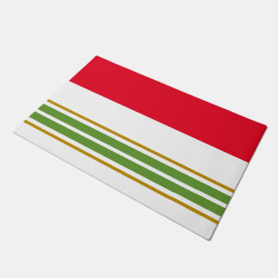 Fun Red Colour Block Green Racing Stripes On White Doormat