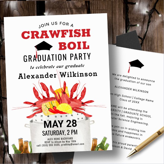 Fun Red Crawfish Boil Graduation Party Invitation (Creator Uploaded)