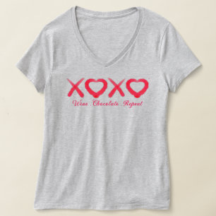 Fun red distressed XOXO love kisses wine chocolate T-Shirt