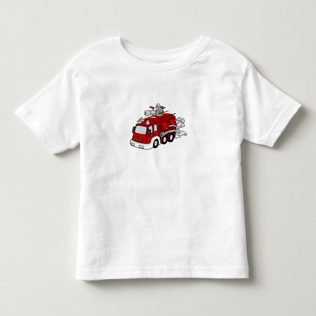 Fun Red Fire Truck Engine & Fireman Toddler T-Shirt (Front)