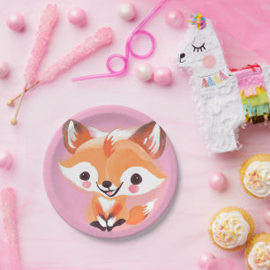 Fun red Fox Face safari Wild jungle Birthday Party Paper Plate
