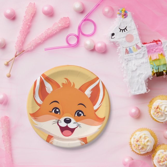 Fun red Fox Face safari Wild jungle Birthday Party Paper Plate (Party)