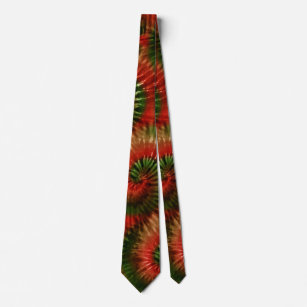 Fun Red Gold & Green Retro Tie Dye Neck Tie