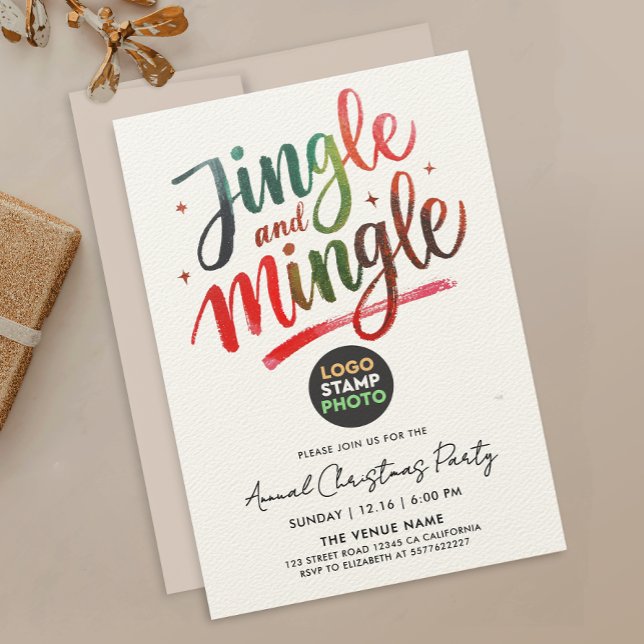 Fun Red Green Christmas Company Logo Brush Script Invitation (Creator Uploaded)