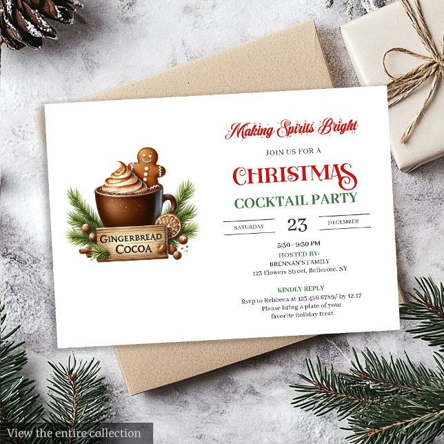 Fun Red Green Festive Cocktails Party Invitation (Fun Red Green Festive Cocktails Party Invitation)