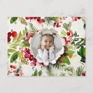 Fun Red Green Photo Family Christmas Botanical Postcard