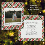 Fun Red Green Plaid Check Christmas Photo Custom Ceramic Ornament<br><div class="desc">This fun holiday christmas tree ornament features your photo that's set against a festive watercolor red and green plaid check background. Customise the front and back with your custom text. On the backside, add your yearly highlights - so fun!!! Perfect for families, grandparents, newlyweds or just about anyone. The perfect...</div>