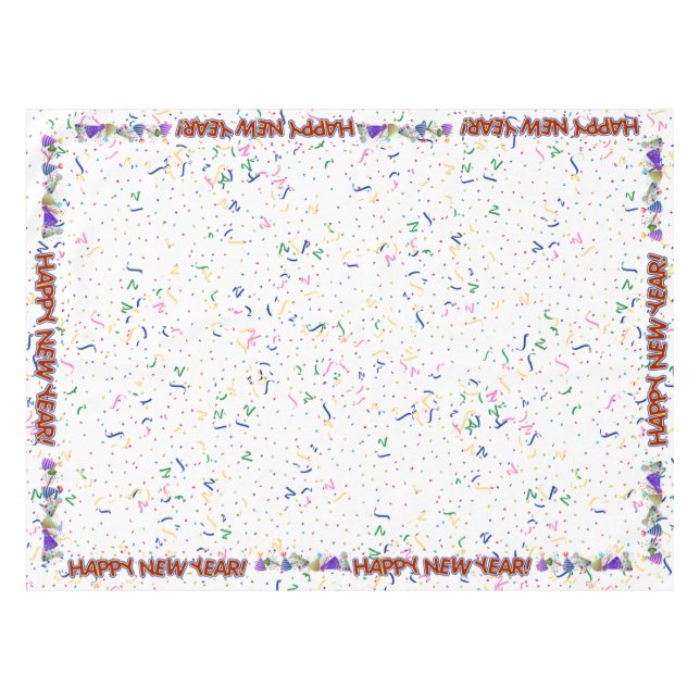 Fun Red Happy New Year - Confetti and Party Hats Tablecloth (Front (Horizontal))