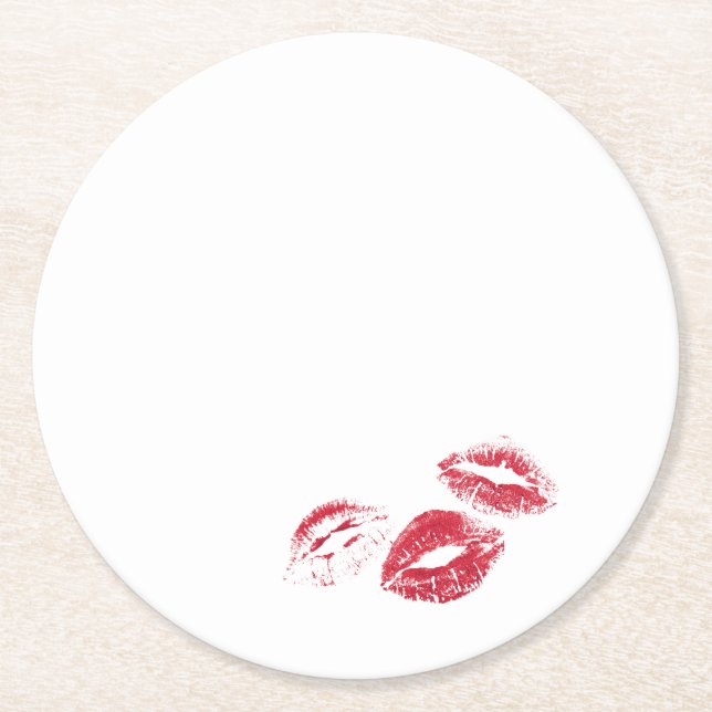 FUN! Red Lipstick Prints Napkins Round Paper Coaster (Front)