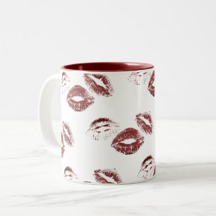 FUN! Red Lipstick Prints Two-Tone Coffee Mug