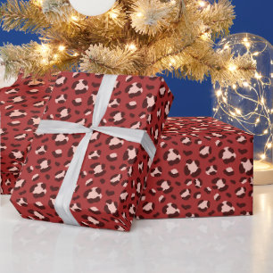 Fun Red Mix Christmas Leopard Print Wrapping Paper