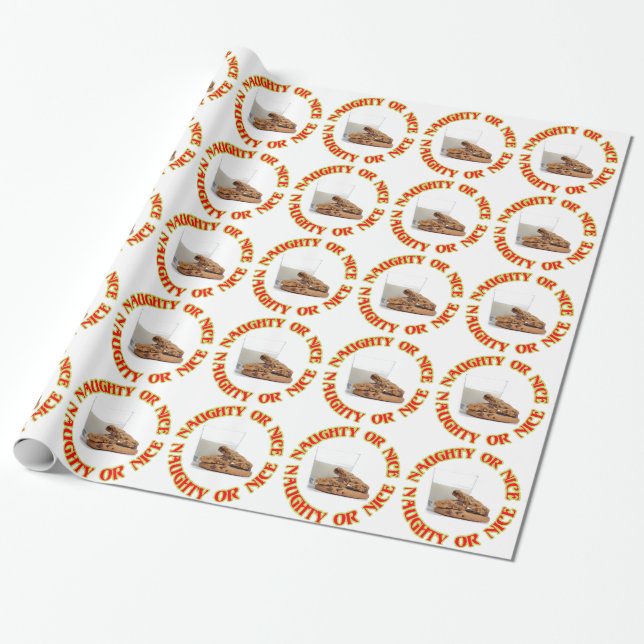 Fun Red Naughty or Nice Milk and Cookies Gift Wrap (Unrolled)
