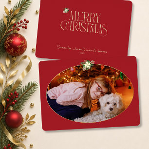 Fun Red Oval Christmas Photo Framed in Gold