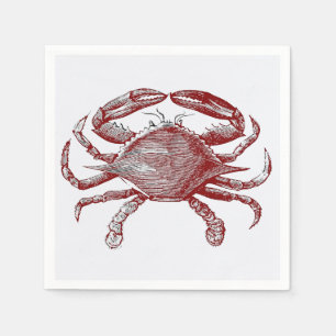 Fun Red Pencil Sketch Crab with Coastal Party Vibe Napkin