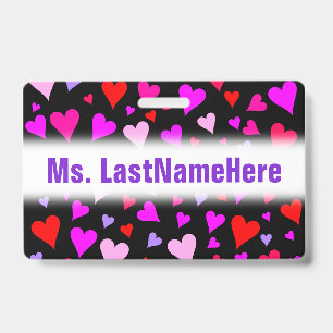 Fun Red, Pink, Purple & Magenta Hearts Pattern ID Badge