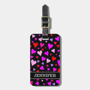 Fun Red, Pink, Purple & Magenta Hearts Pattern Luggage Tag