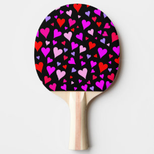 Fun Red, Pink, Purple & Magenta Hearts Pattern Ping Pong Paddle