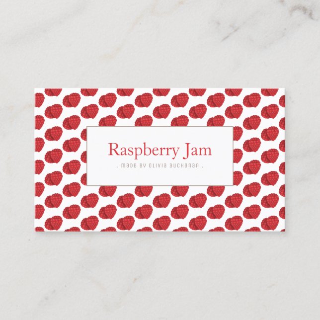 Fun Red Realistic Raspberry Pattern Business Card (Front)