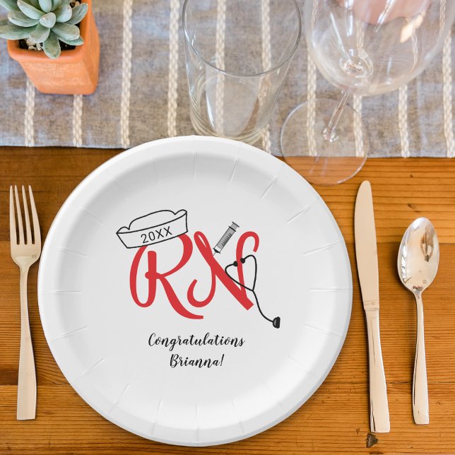 Fun red RN graduation party decor Paper Plate (Creator Uploaded)