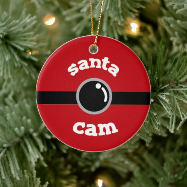 Fun Red Santa Cam Christmas Tree Ceramic Ornament (Tree)