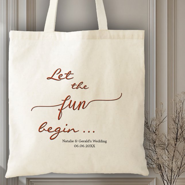 Fun Red Script Simple Wedding Tote Bag (Enchanting wedding or bridal tote bag with a stylized red script text)