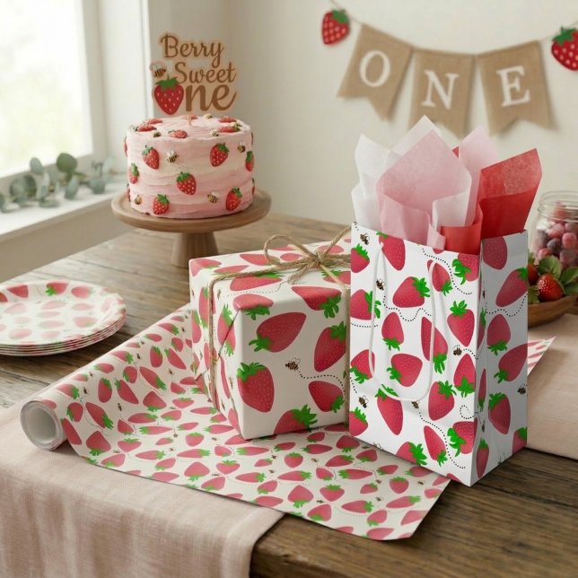 Fun Red Strawberry and Bee Gift Bag (Creator Uploaded)