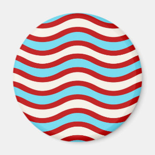 Fun Red Teal Turquoise White Wavy Lines Stripes Magnet