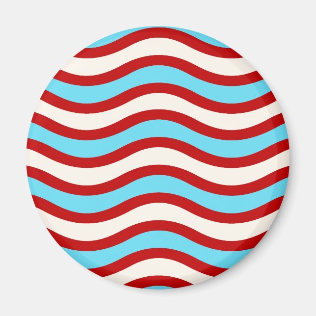 Fun Red Teal Turquoise White Wavy Lines Stripes Magnet (Front)