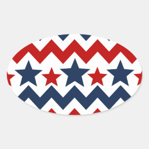 Fun Red White Blue Chevron Stars and Stripes Oval Sticker