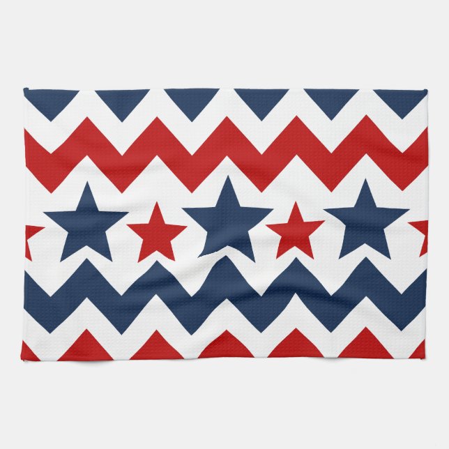 Fun Red White Blue Chevron Stars and Stripes Tea Towel (Horizontal)